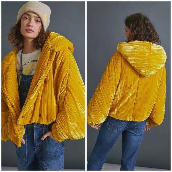Anthropologie Jackets & Blazers - SALE🔥 Anthropologie OOF Saffron Velvet Puffer Jacket Sz 8 M 42